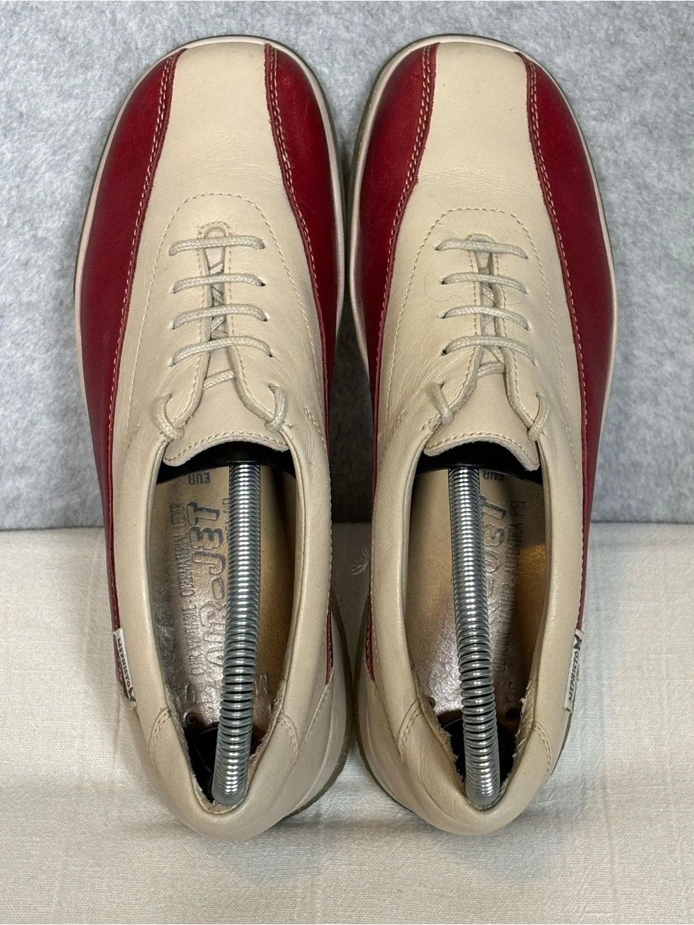Vintage Mephisto Air Jet Two-Tone Leather Sneakers-Red/Cream-Women Size 7